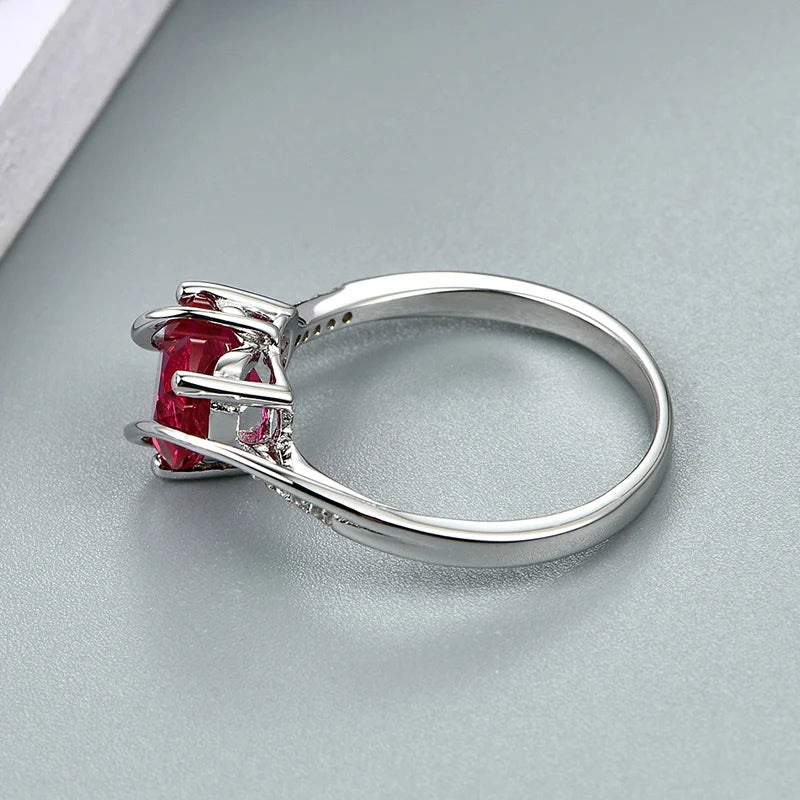 2.25 Carats 925 Sterling Silver Red Heart Solitaire Rings for Women Wedding Engagement Jewelry