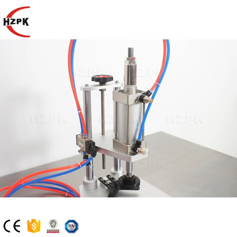 HZPK Semi Automatic Small Size Tabletop Mini Perfume Water Glass Alcohol Wine Bottle Wooden Cap Pressing Capping Machine