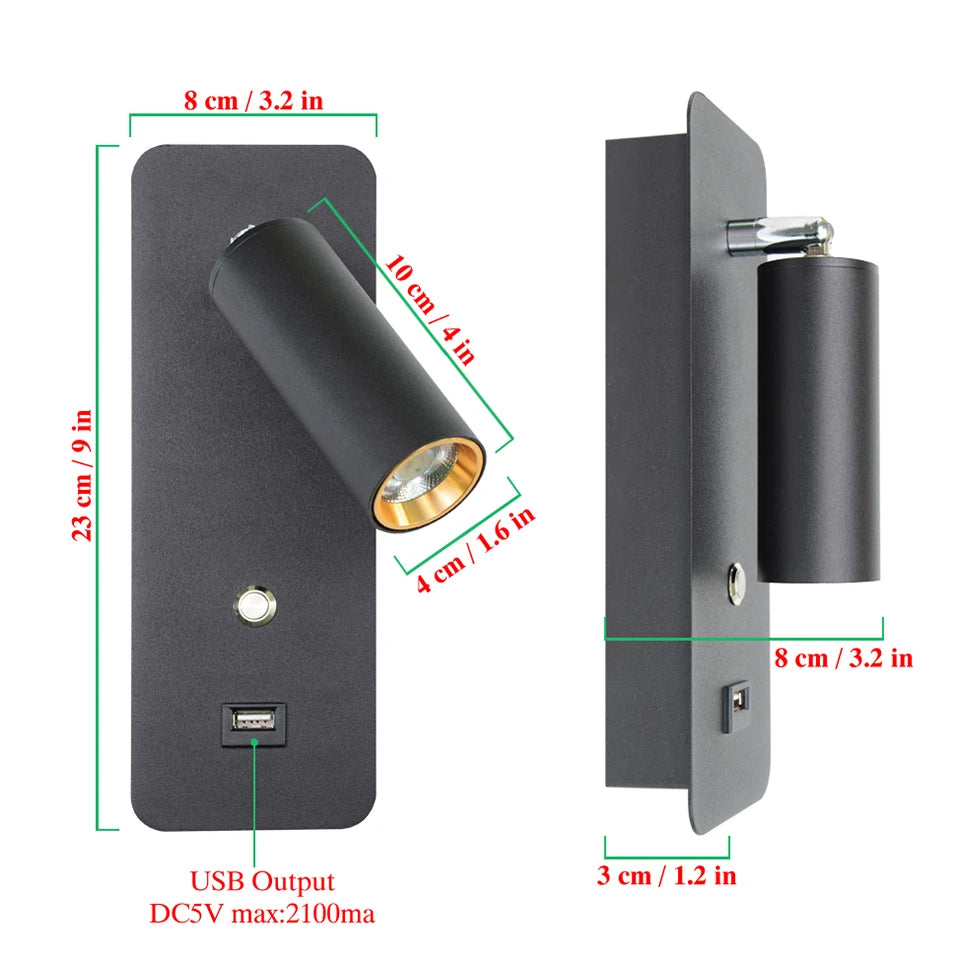 Indoor LED Wall Lamp 7W with USB Charge Wall Lamp Bedroom Living Room Nordic Modern Wall Light Aisle with Switch Wall Sconce