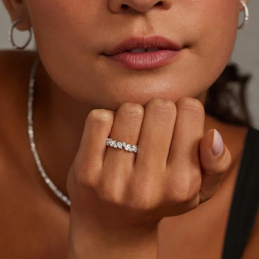 Beautiful Moissanite Diamond Eternity Ring in Elegant 925 Silver Designed to Elevate Any Outfit with Sparkling Style
