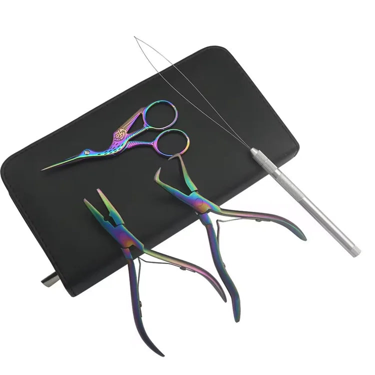 Xuchang Harmony Salon Kit Hair Extension Tools With Micro Rings Beads Opener Closer Pliers Loop and Crane Scissors Rainbow 1 Set