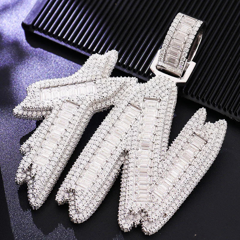 Starspire Jewels Fine Bespoke 925 Sterling Silver Emerald Cut Hip Hop Pendant Luxury Moissanite Stone Charm Rose Gold Plated