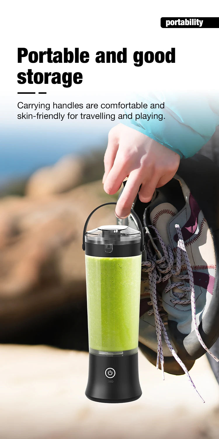 500ML Cordless Personal Blender USB-C Rechargeable Self Cleaning Mini Juicer Travel Spout Strap 4000mAh Smoothie Stainless Steel