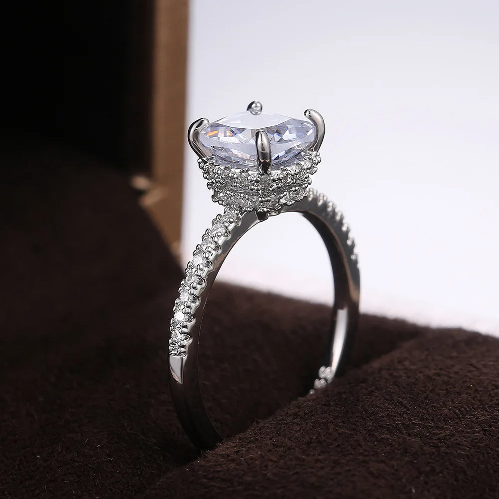Elegant Pave Stone Ring For Women Bridal Style Fashion Finger Jewelry
