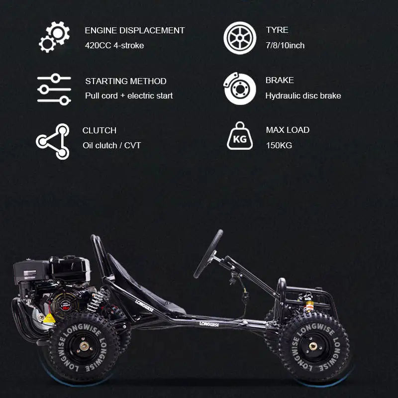 High-Speed Gas 70km/h Racing Off-Road Buggy Go-Kart Kit 420CC 4-Stroke Hydraulic Disc Brakes Shaft Drive Outdoor Adventure