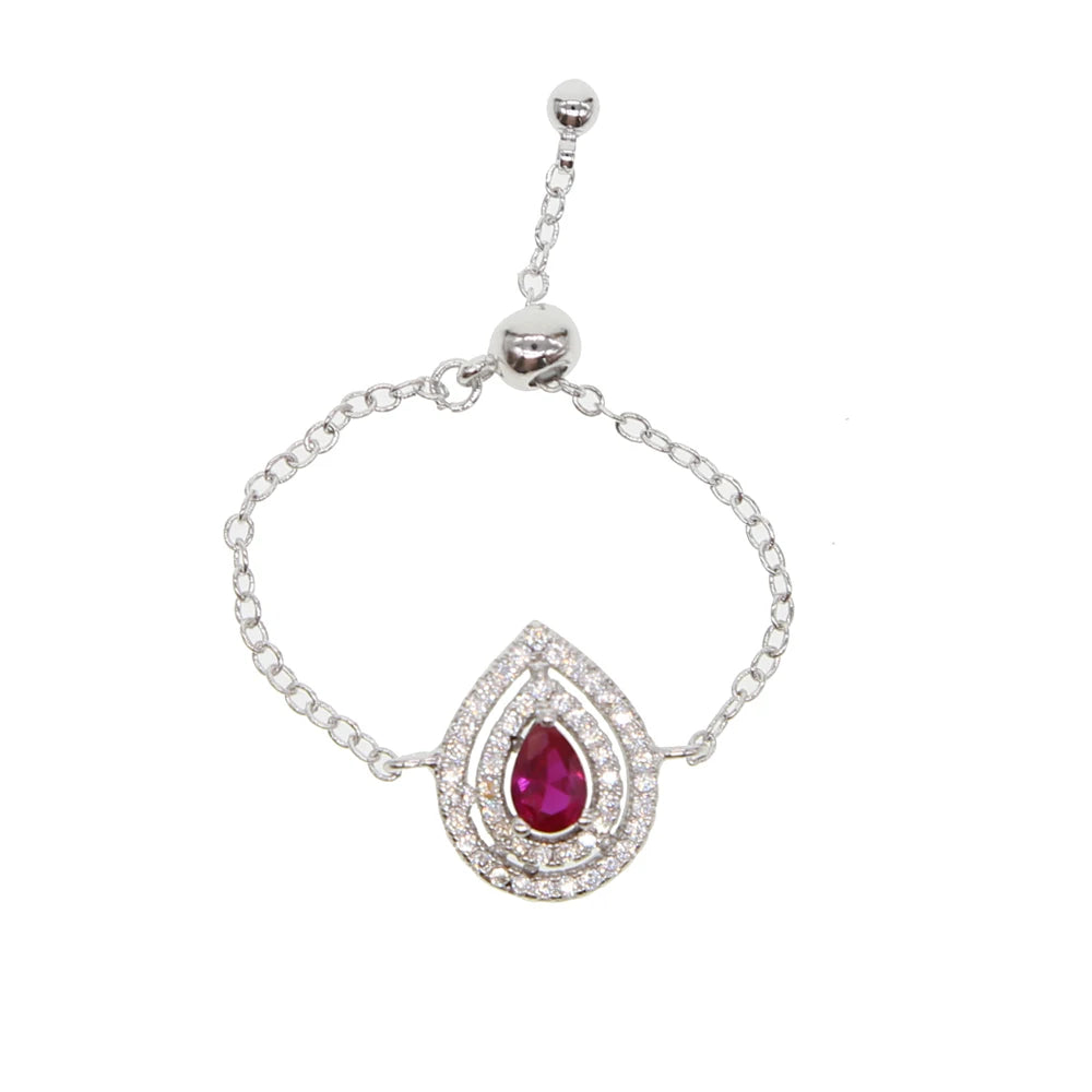 European France Hot Selling Delicate Minimal Micro Pave CZ Diamond Tear Drop Chain Ring