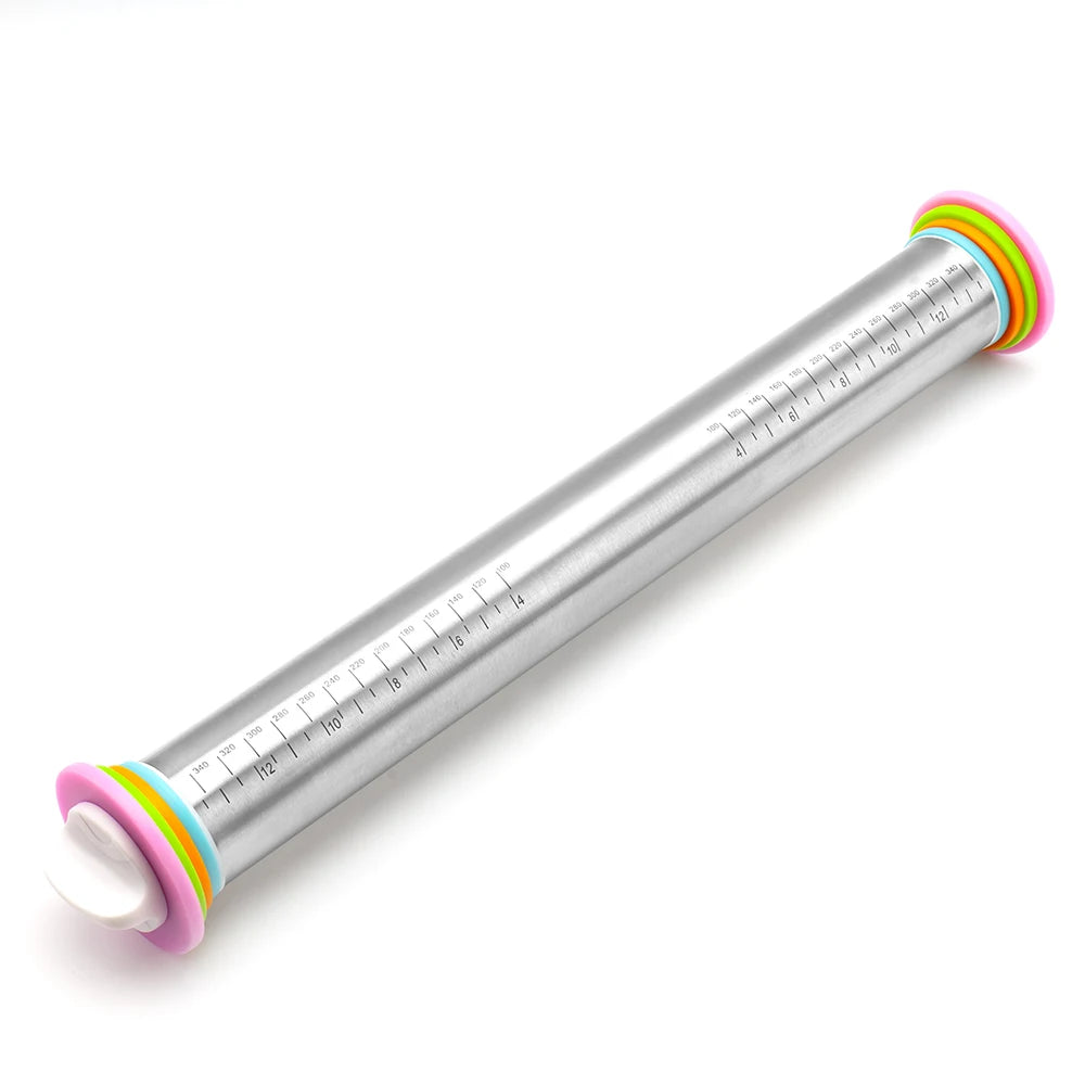 17 Inch Adjustable Thickness Rings 430 Stainless Steel Rolling Pin Baking Dough Pizza Pies Pastries Pasta Cookies Rolling Pins