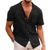 Summer New Men's Casual Lapel Solid Color Loose Short Sleeve Shirt Cotton Hemp Shirt