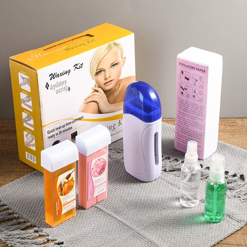Home Personal Use Painless Hair Removal Easy Waxing Roll on Wax Melt Warmer Kit 6 in 1