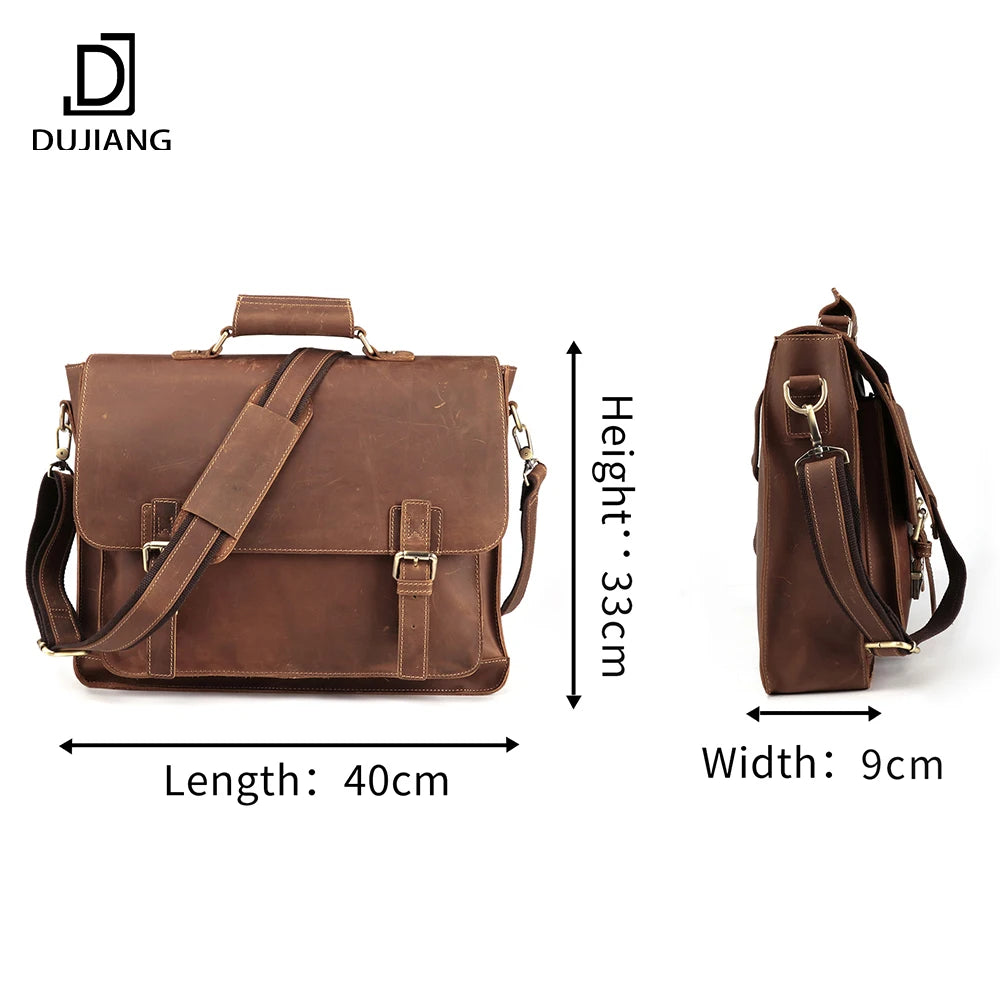 Men's Retro Crazy Horse Genuine Leather Briefcase Business Handbag and Computer Bag with Multifunctional Style