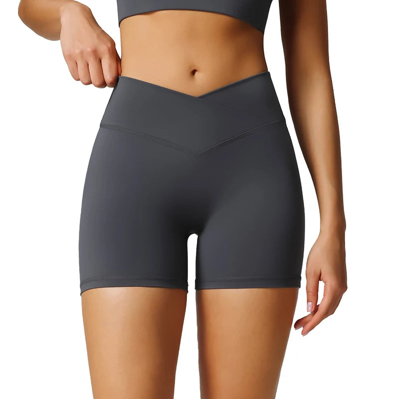 Quick Dry Fitness Shorts Women Sports Breathable Bike Shorts High Waist V-Shaped Tummy Control Yoga Workout Gym Legging Shorts