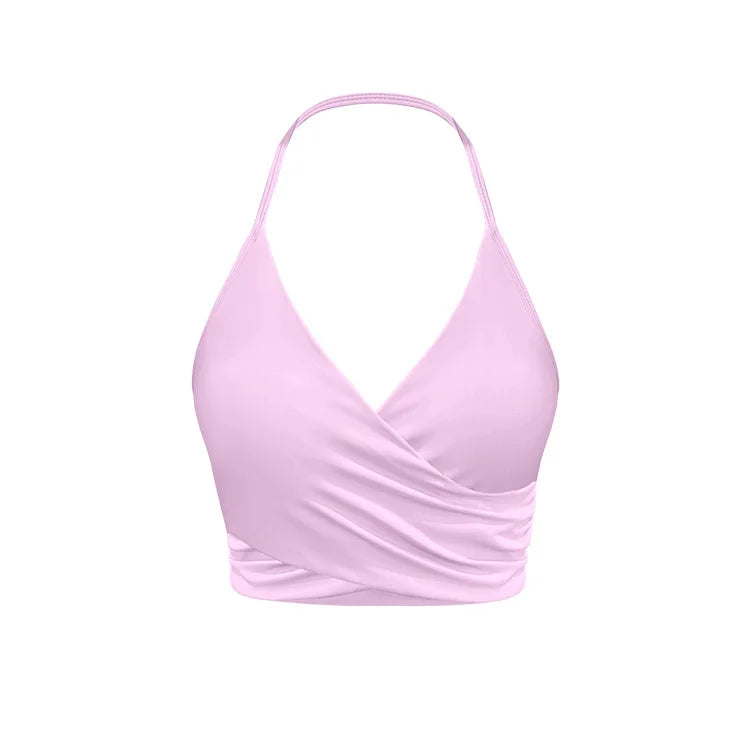 New Arrival Quick Dry Solid Color Cross Hollow Gym Frosted Backless Thin Straps Cross Layer Yoga Sports Bra for Women