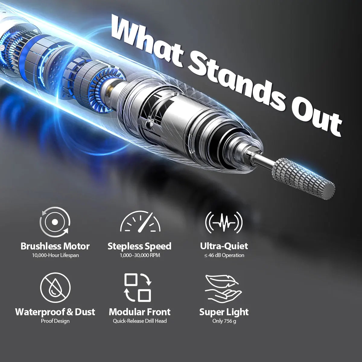 30000RPM Brushless Nail Drill-Waterproof Dustproof Machine Portable Rechargeable Nail Drill for Salon Use OEM Wholesale Supplier