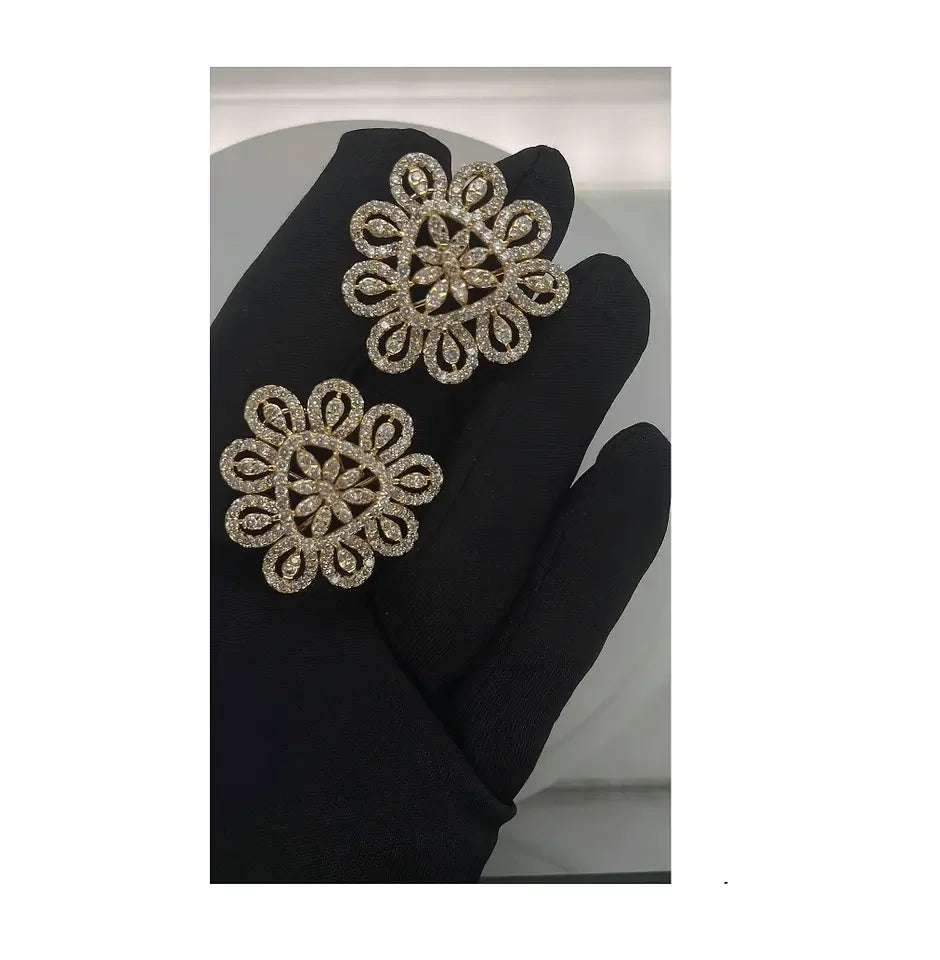 High Jewelry Floral Diamond Earrings Crafted in Solid 14K Gold with 7ct Natural Diamonds IGI Certified Featuring Bright EF Color