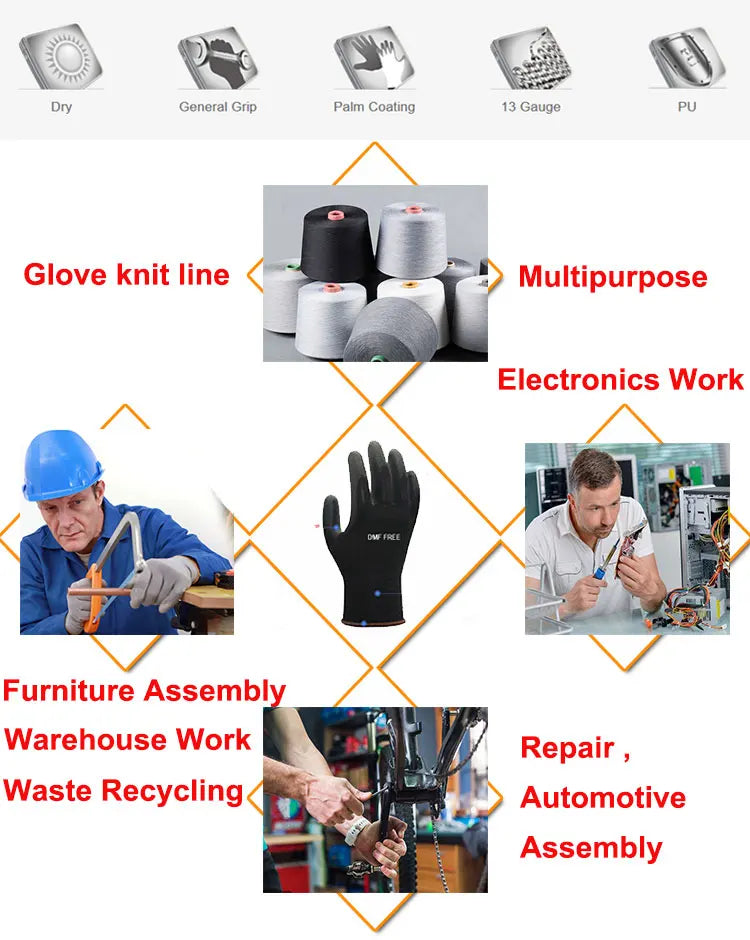12 Pairs Safety Protective Coated PU Work Gloves Palm Coated Glove Mechanic Working Gloves CE Certificated EN388 4131X