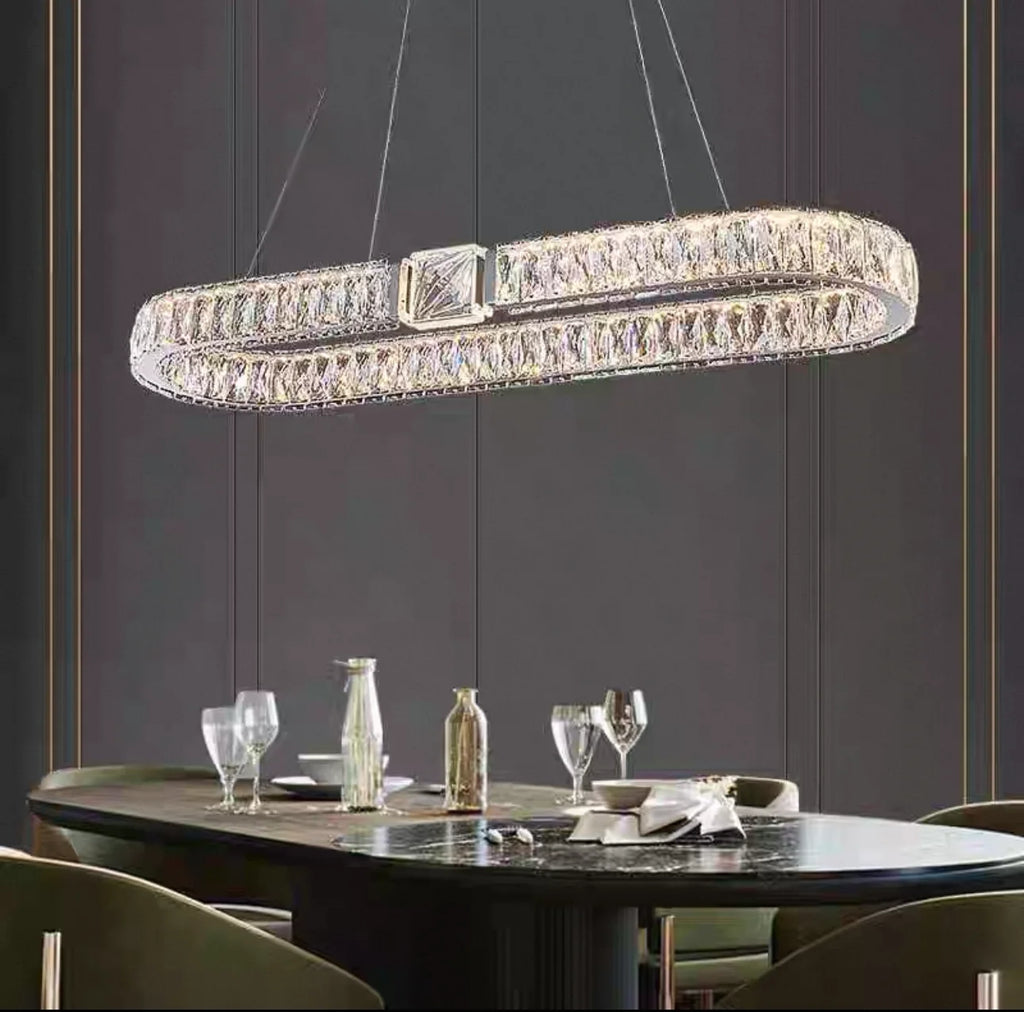 Circular ceiling light, living room stainless steel high adjustable crystal ring pendant light