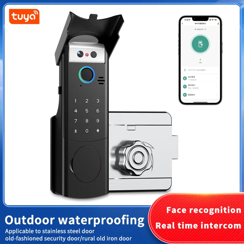 Tuya Outdoor Waterproof Smart Door Lock Fingerprint Face Recognition App Control WiFi Cloud Key Mobile Phone Key Compatible
