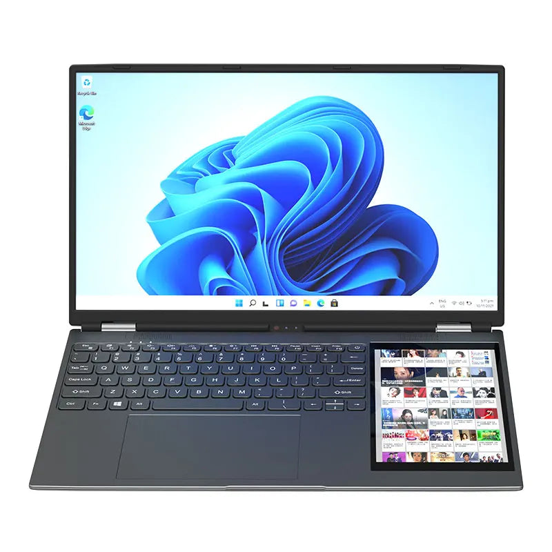 Factory Price 15.6+7 Inch Dual Screen Laptop Win 11 Finger Print Unlock Office Laptop Business Laptop Computer