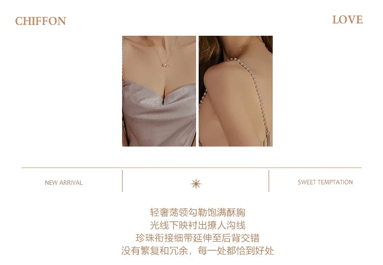 Swdplus-size Pajamas Swing Neck Sexy Backless Seductive Ice Silk Halter Nightdress Women's Home Wear