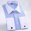 Fashion Mens French Cuff Dress Shirt New Long Sleeve Formal Business Buttons Shirts Regular Fit Cufflinks Wedding Tuxedo Shirt
