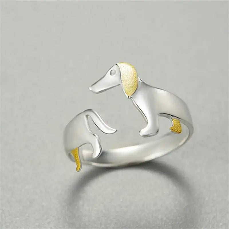 Real 925 Sterling Silver Fine Jewelry Adjustable Rings Cute Dachshund Fashion Design for Women