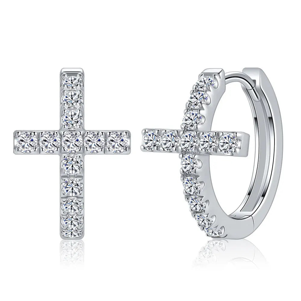 Unique 0.442 Carat Moissanite Accented Cross Ear Jackets, S925 Silver 18K Gold Plated Luxe Hoops, Drop Shipping