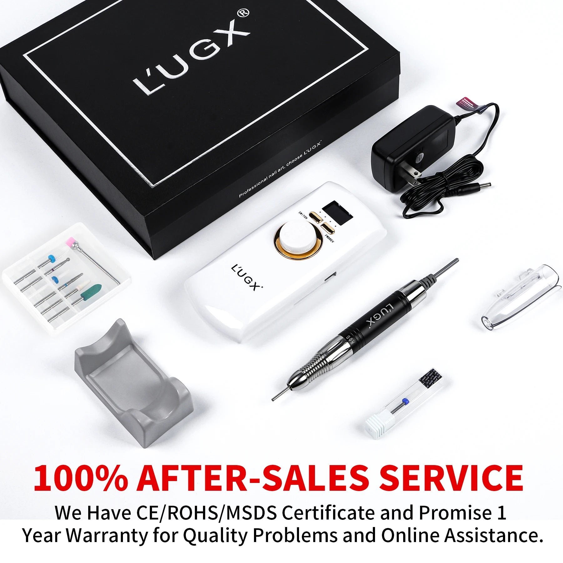 L'UGX High Quality Professional 30000 Rpm Wireless Nail Drill Machine Cordless Electric Rechargeable Portable Nail Drill
