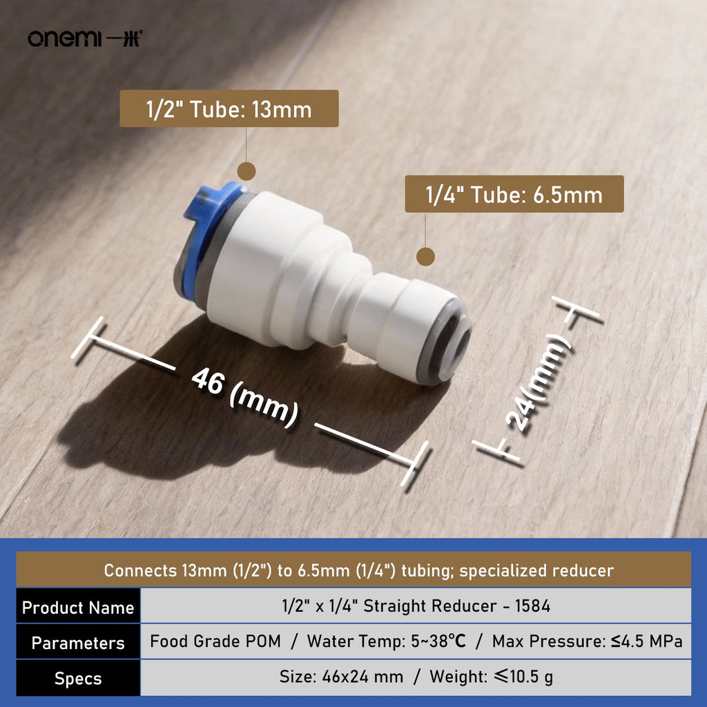 OEM Manual Ball Valve Quick Connect Reducing Union Fitting 1/4 Inch to 3/8 Inch POM Step Down Adapter for Car RO Water Filter