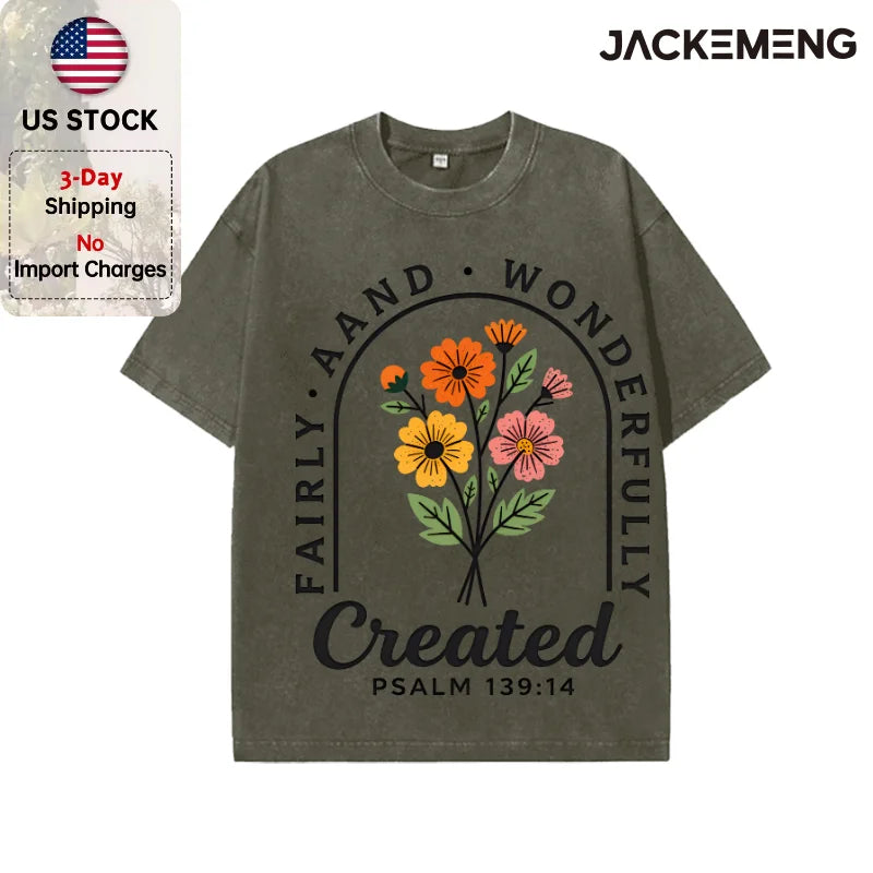 Oversized Washed Retro Floral Faith Streetwear Print Tshirt USA Stock Wholesale Y2K Casual Tee
