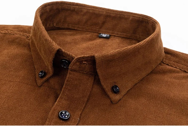 Plus Size 6xl Autumn/winter Warm Quality 100%cotton Corduroy Long Sleeved Button Collar Smart Casual Shirts for Men Comfortable