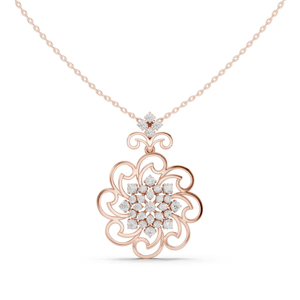 Rose Gold Floral Lab Grown Diamond Pendant Sterling Silver Elegant Sustainable Modern Luxury Women's Jewelry