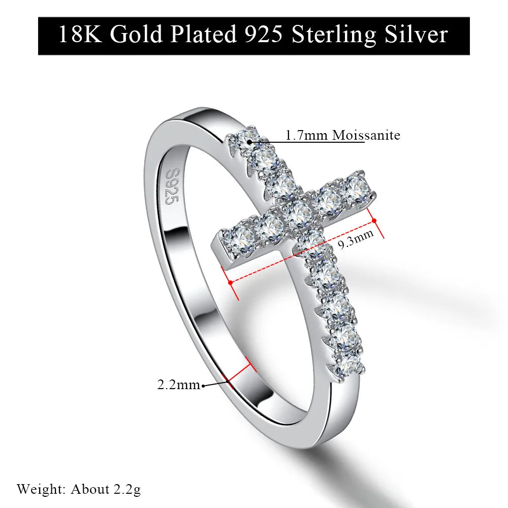 Cross Moissanite Ring in 925 Sterling Silver 18K Gold Plated, Fashion Statement Jewelry for TikTok Live Wholesale