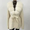 Women's New Spring Fashion Soft Midi Fox Fur Collar Knitted Cardigan Sweater Coat Casual Outerwear for Winter