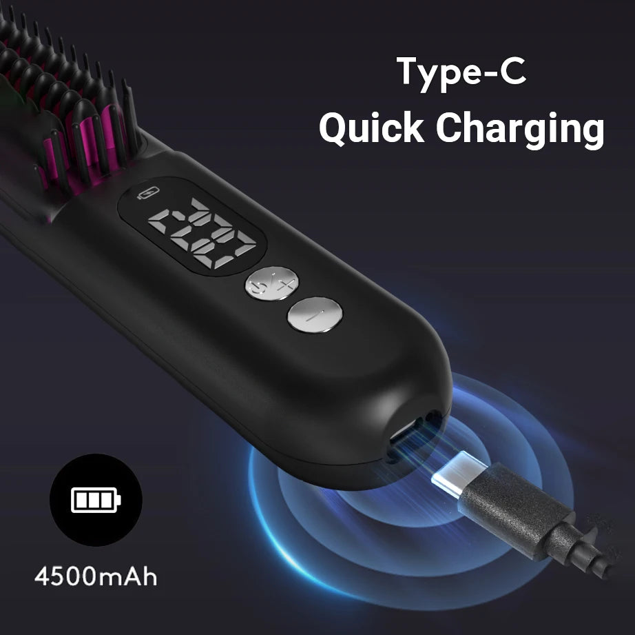 Portable Electric Hair Brushes USB Rechargeable Wireless Negative Ion Hot Comb Electric Mini Hair Straightener Comb for Women