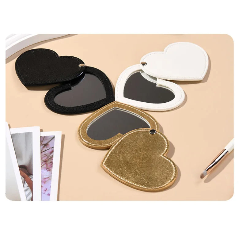 YY Fashionable Heart-Shaped Compact Pocket Mirror for Women & Girls Mini Purse Mirror  Holder