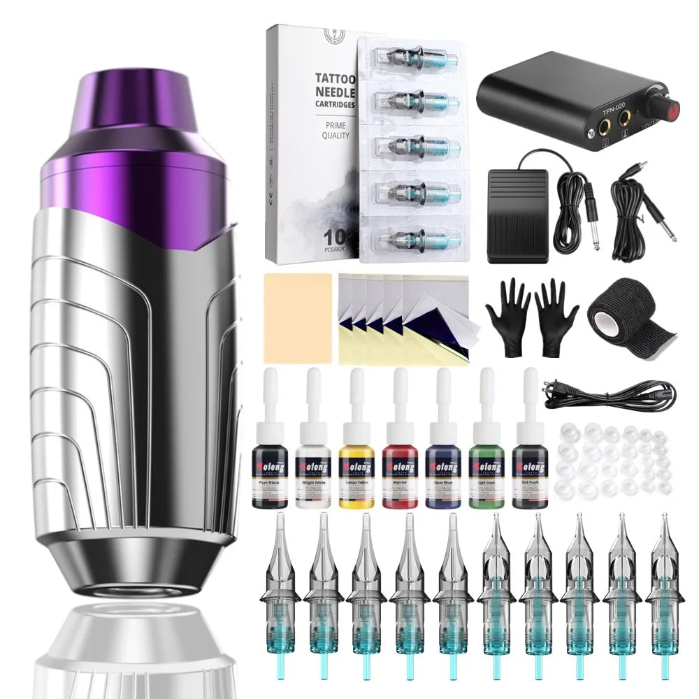 Permanent Makeup Short Machine Set Complete Tattoo Pen Kit-Portable Aluminium Alloy 3.5mm Stroke Durable for Eyebrow Lips Body
