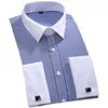 Fashion Mens French Cuff Dress Shirt New Long Sleeve Formal Business Buttons Shirts Regular Fit Cufflinks Wedding Tuxedo Shirt