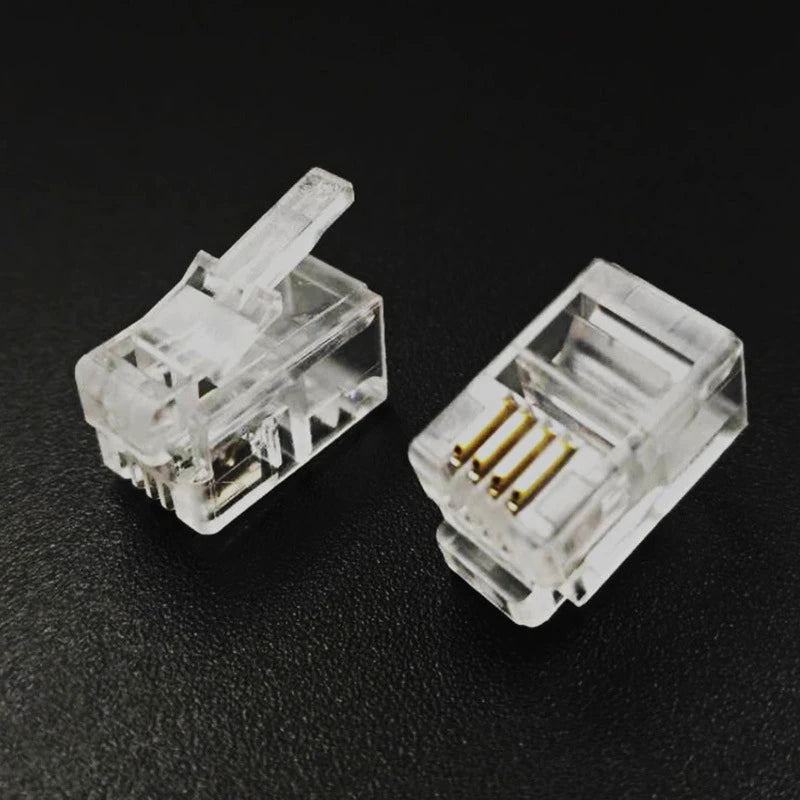 4P4C RJ9 Telephone Handset Connector 4-Core Audio Connector 4-wire Plug Gold-Plated Copper Chip Crystal Heads 50pcs 100pcs