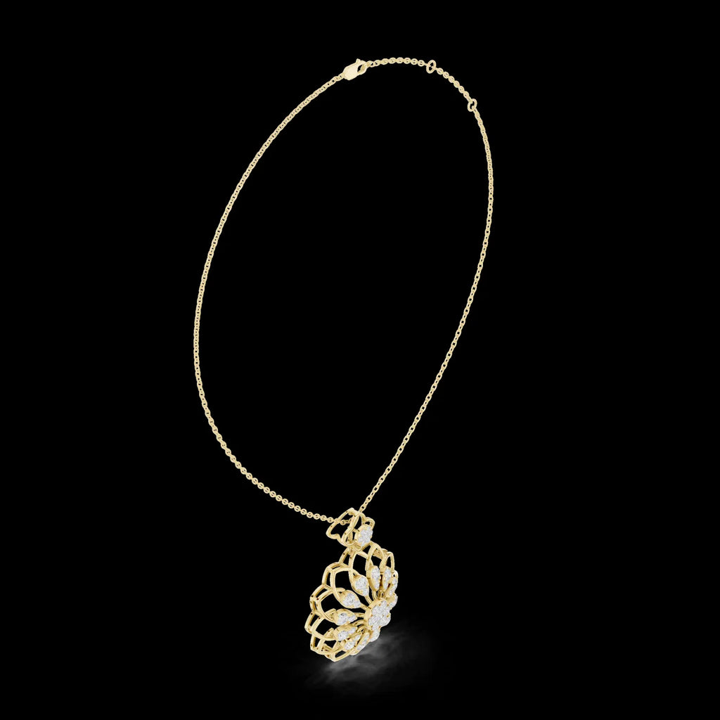Women's Luxury Gold Floral Bloom Diamond Pendant Sterling Silver Gold Plated Chain Sparkling Wedding Jewelry