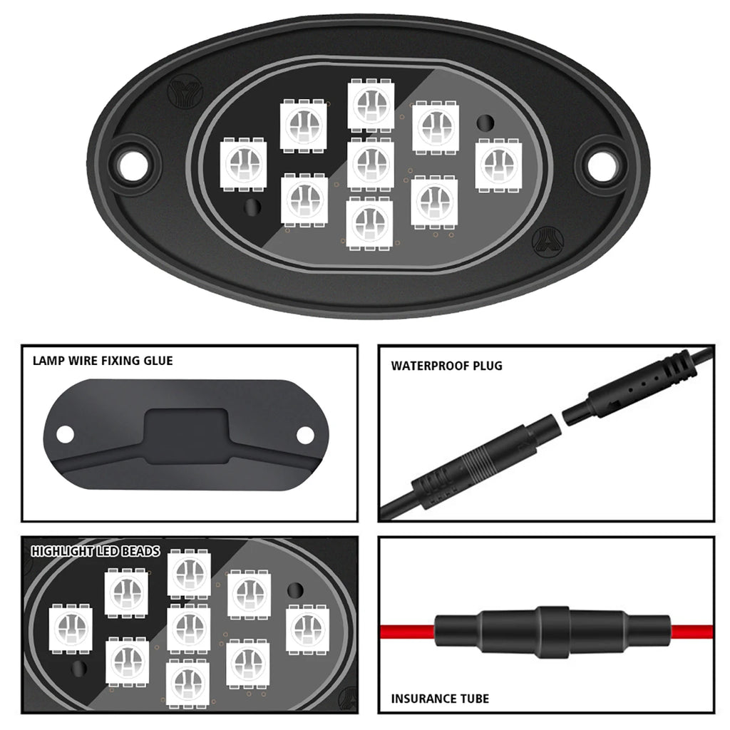 12V Mini Rock Light Colorful LED Ambient Music Lamp for Car UTV Wireless App Remote Control New Underglow Light for Car Chassis