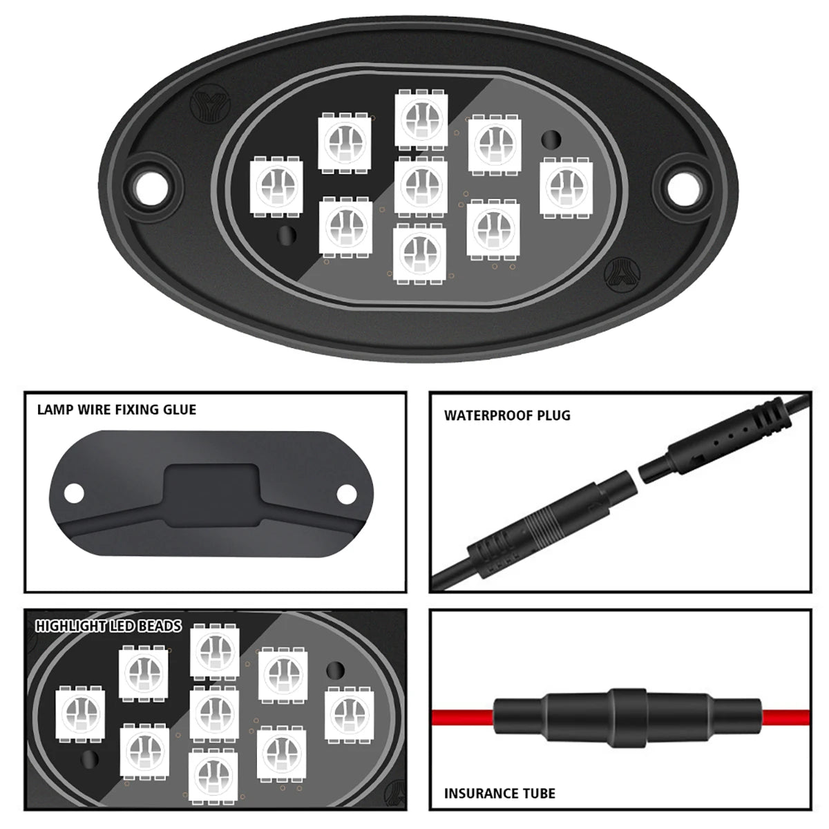 12V Mini Rock Light Colorful LED Ambient Music Lamp for Car UTV Wireless App Remote Control New Underglow Light for Car Chassis