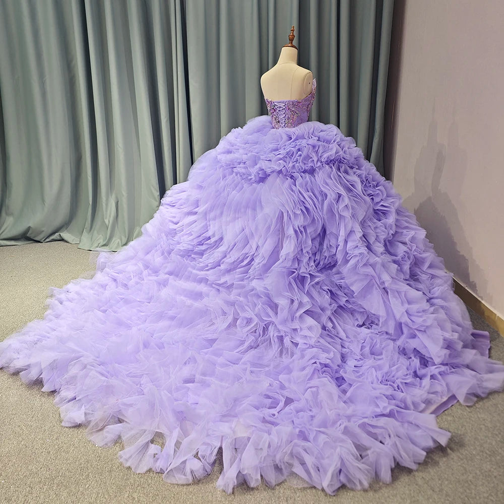 Jancember 6686 Elegant Purple Ruched Sequins Beaded Puffy Quinceanera Gowns Dresses