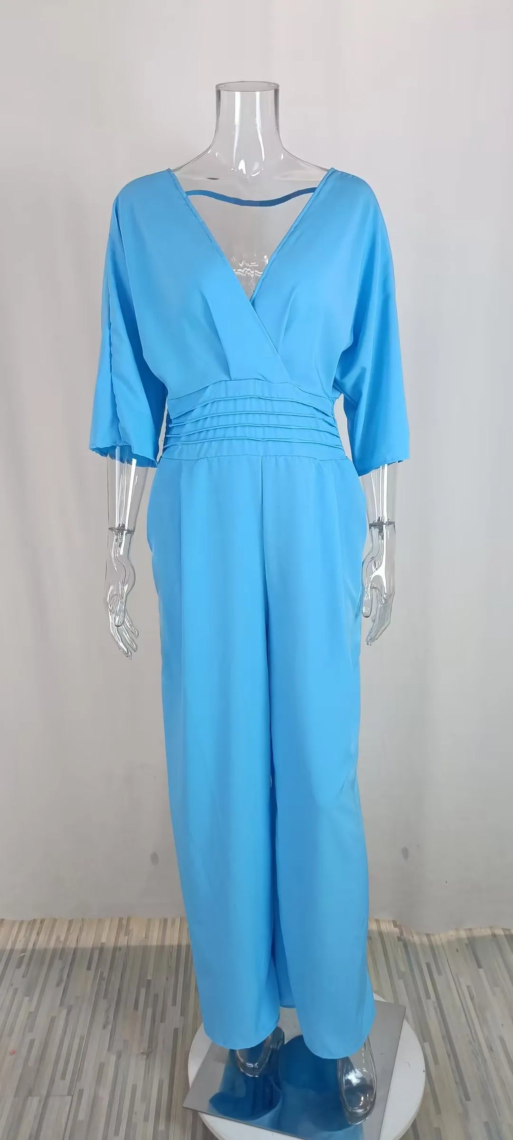 S-3XL Elegant Winter Women's Clothing Fashionable Solid Color Short Sleeved Casual V-neck European and American Style Jumpsuit