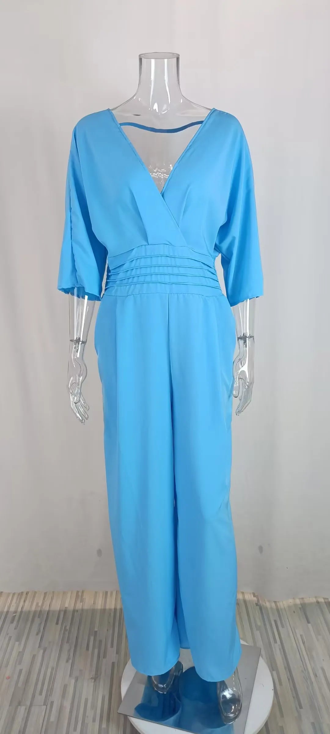 S-3XL Elegant Winter Women's Clothing Fashionable Solid Color Short Sleeved Casual V-neck European and American Style Jumpsuit
