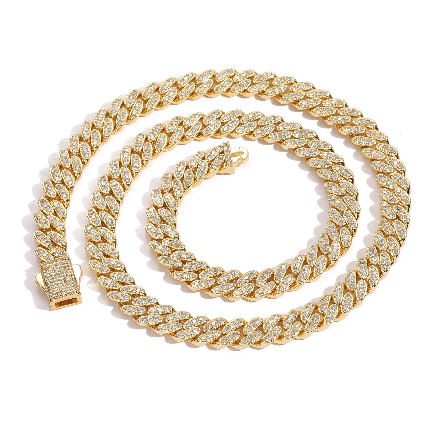 BES 10MM Iced Out Cuban Link Chain Cubic Copper Zirconia Necklace Hip Hop Bracelet Wholesale Women Man Hip Hop Jewelry