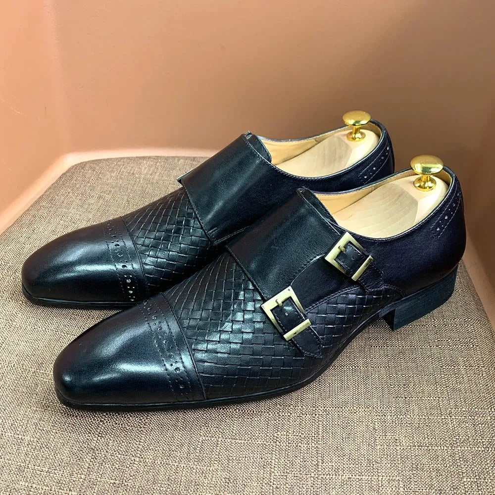 F83-X004 New Arrivals Dress Shoes Oxfords Casual Shoes for Men Retro Double Button Genuine Leather Shoes for Men