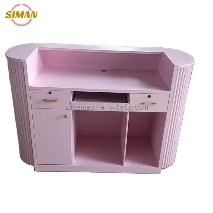 Siman Customizable High Quality Pink Wood Nail Spa Reception Desk Modern Small Design for Beauty Salon Barber Shop Hotels Malls