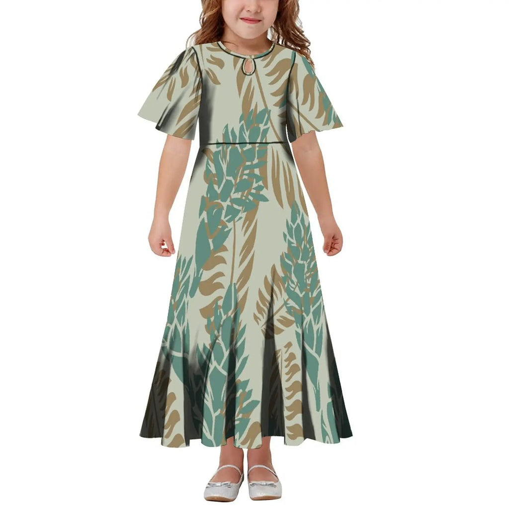 New Hawaiian Style Drop Collar Design Baby Girls Long Dress Children Size in Dresses Fit Flare Toddle Girls Dresses for Kids