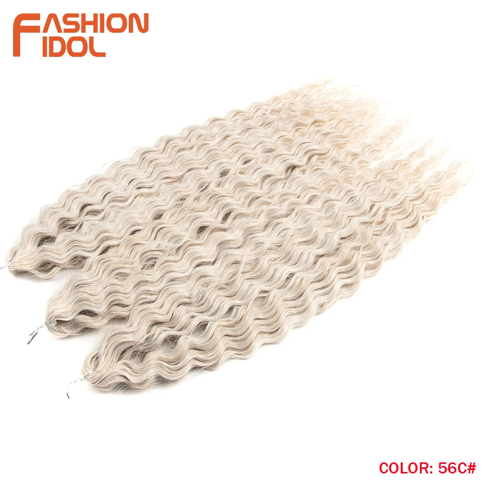 FASHION IDOL 24 Inch Ariel Hair Synthetic Crochet Curly Hair Water Wave Braid Hair Ombre Pink Deep Wave Braiding Hair Extensions