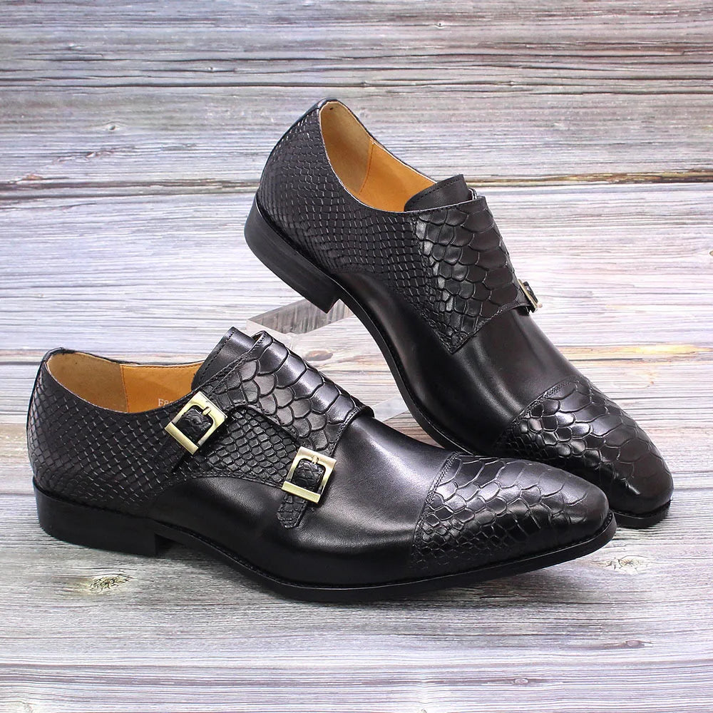 F83-X004 New Arrivals Dress Shoes Oxfords Casual Shoes for Men Retro Double Button Genuine Leather Shoes for Men